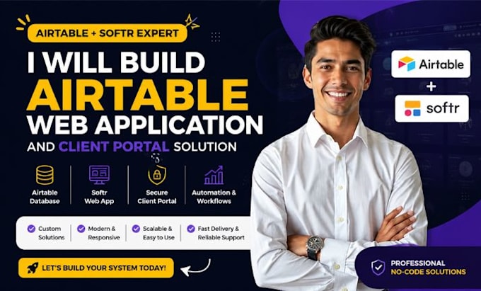 build airtable web app, client portal and softr airtable database system