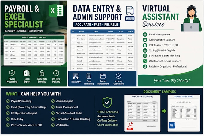 do professionally data entry, excel work, payroll processing
