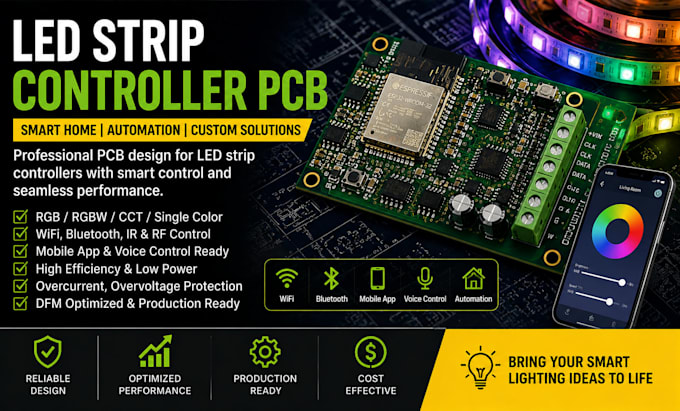 design led strip controller pcb for smart home and automation