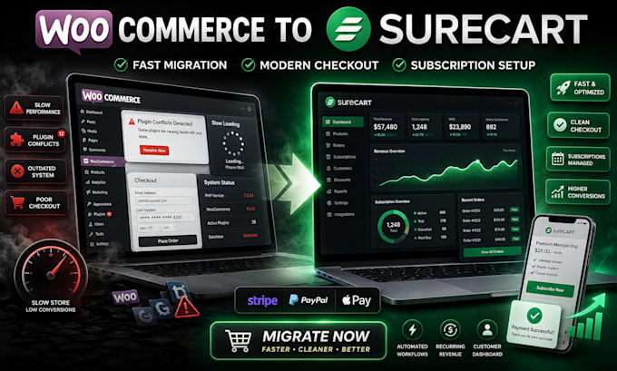 migrate woocommerce store to surecart with modern checkout subscriptions systems