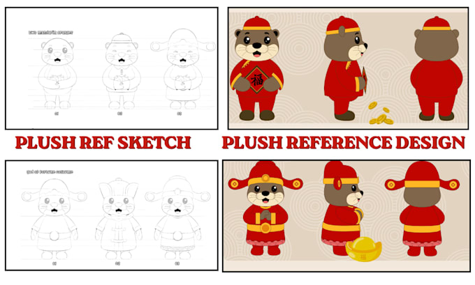 design custom plushie reference sheet and plush toy tech pack for manufacturing