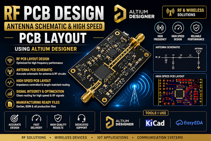 rf pcb design, antenna schematic and high speed pcb layout in altium designer