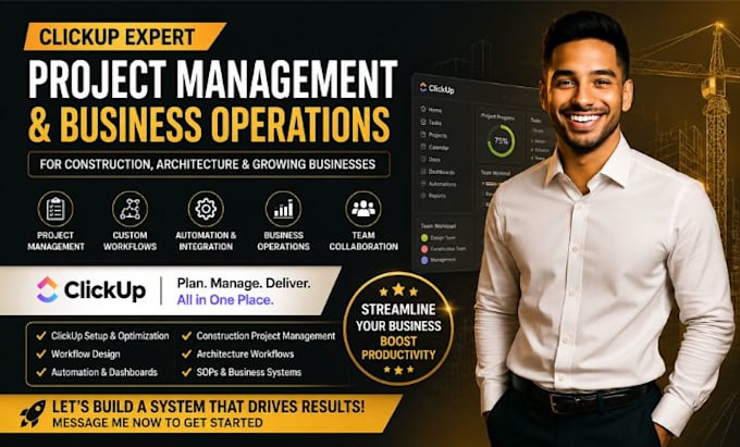 create clickup workflows for construction and architecture project management