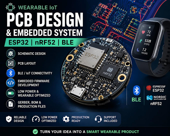 design wearable iot pcb, esp32 nrf52 ble embedded firmware system