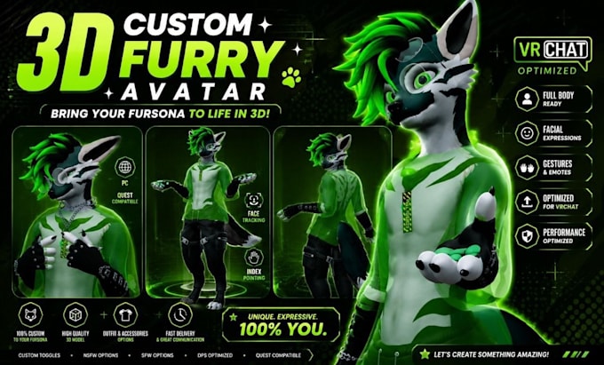 create a custom furry avatar, vrchat avatar, vrc avatar, vr character