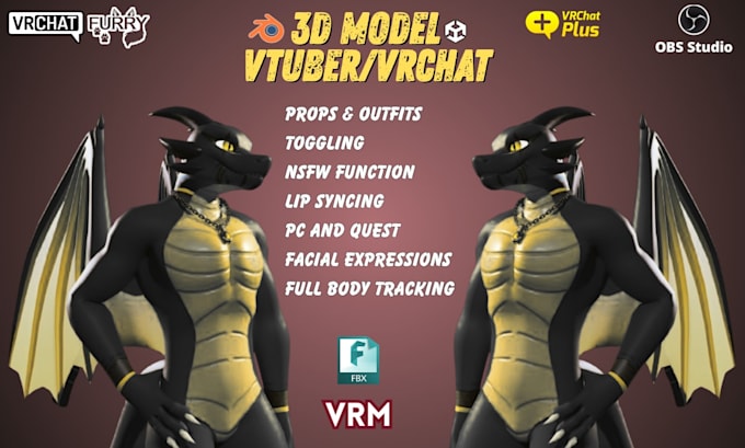 do custom vrchat avatar, vr character, furry nsfw avatar, vrc avatar