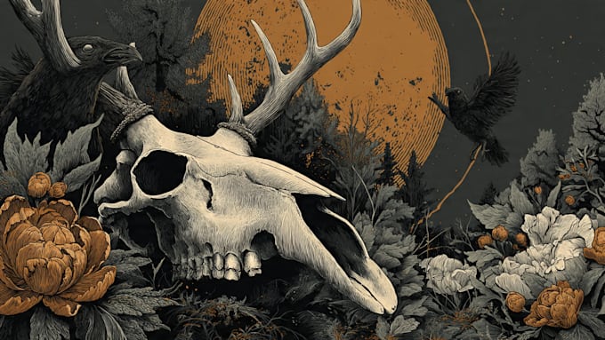 draw a detailed dark art rock gothic illustration
