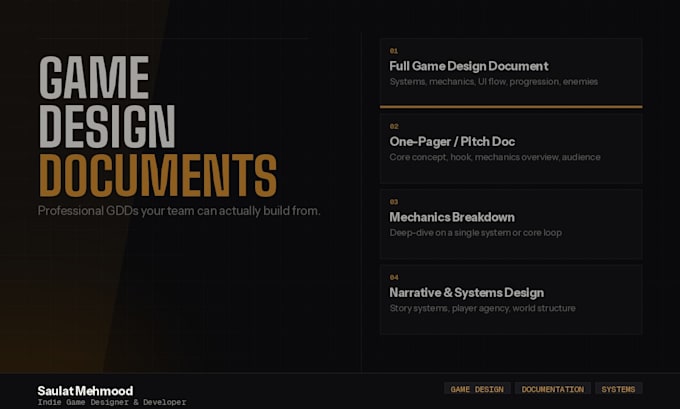 write a professional game design document for your indie game