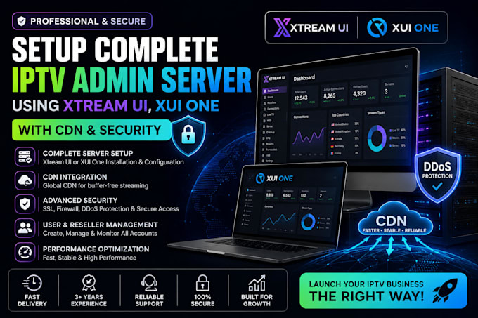 setup complete iptv admin server using xtream ui, xui one with cdn and security