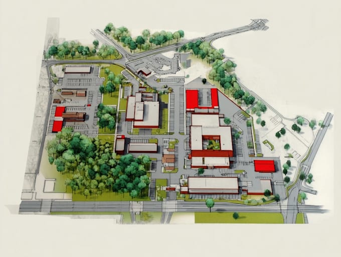 draw a map of the site plan, office, collage, school