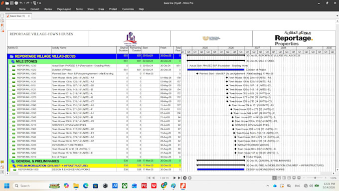 primavera p6 project schedule and baseline plan