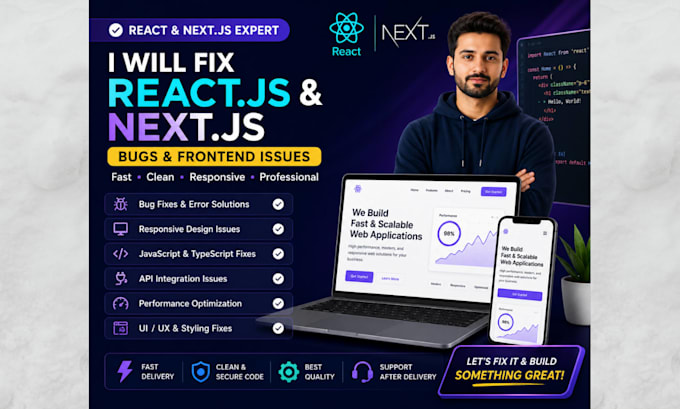 fix react js or next js bugs and issues