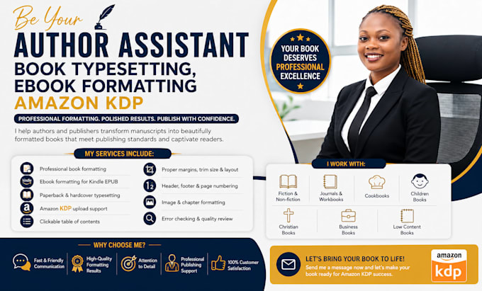be your author assistant, book typesetting, ebook formatting amazon kdp