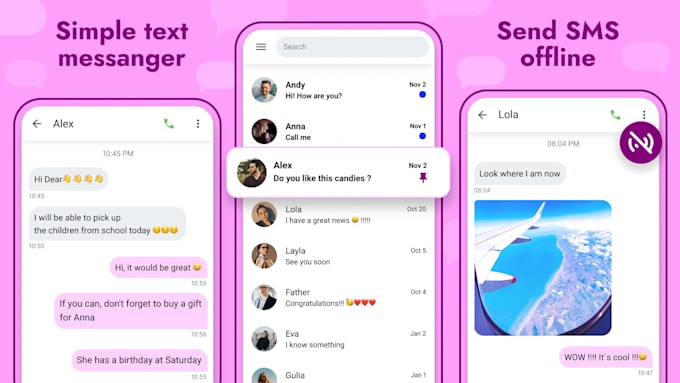 build sms messaging app, sms alert app, private chat app, text messaging app