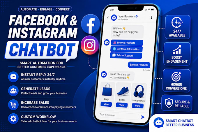 create manychat and uchat chatbot for instagram and facebook