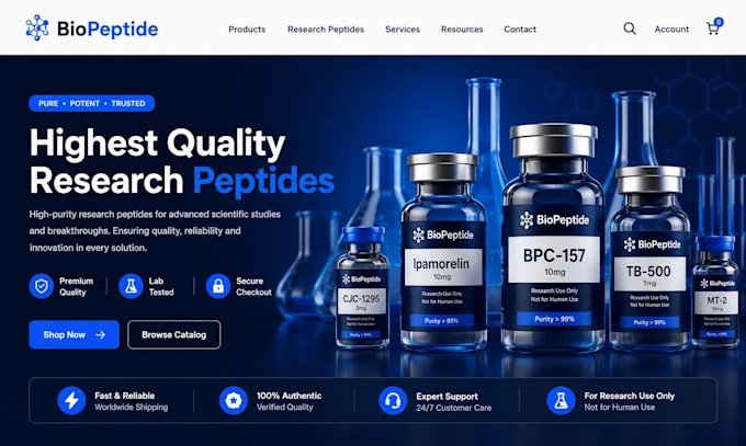 peptide website design, peptide website redesign or research peptide store