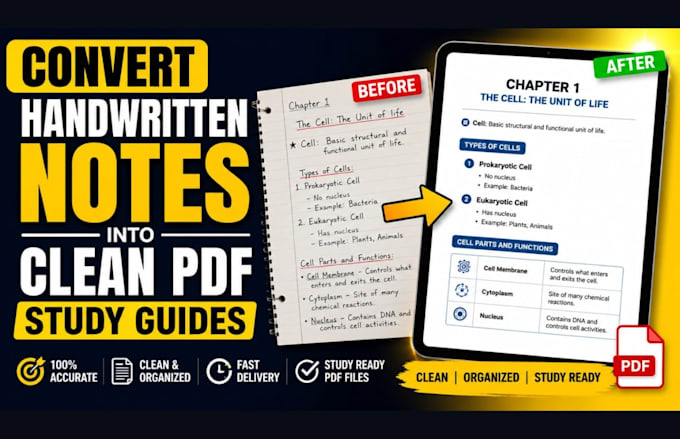 convert handwritten notes into clean PDF study guide