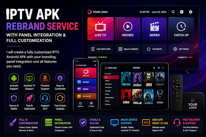 create iptv apk rebrand with panel and full customization