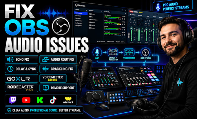 fix obs audio issues, goxlr, voicemeeter and rodecaster setup