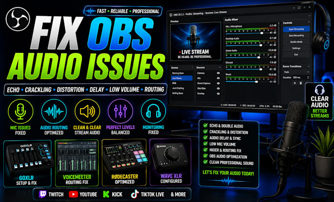 fix obs audio issues, goxlr, voicemeeter and rodecaster