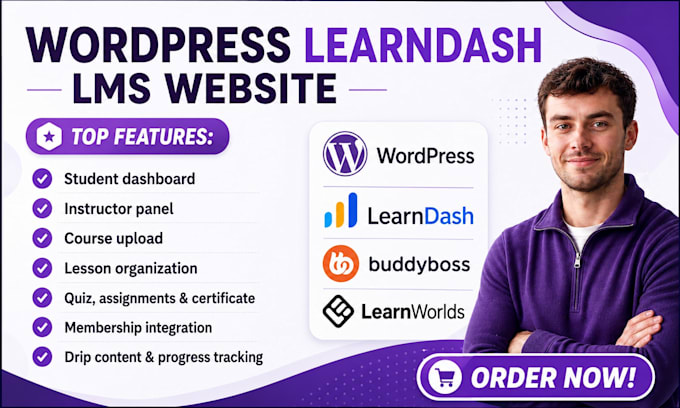 build wordpress elearning lms website with learndash tutor lms pro learnworlds