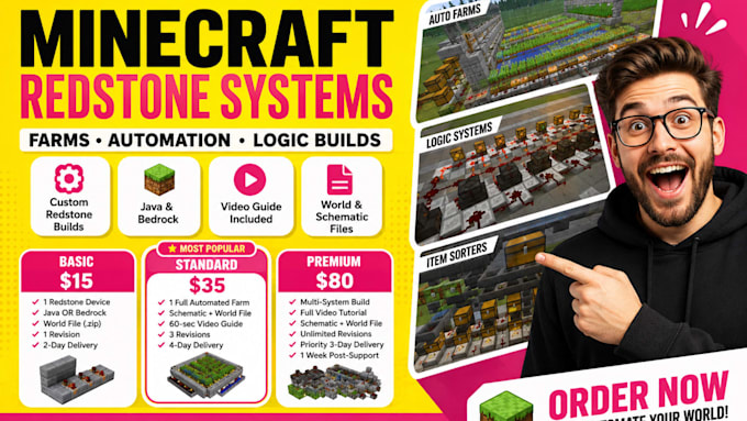 build custom minecraft redstone systems, farms and automation