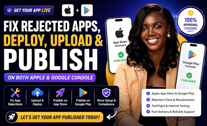 fix rejected apps, deploy, upload and publish on both apple and google console