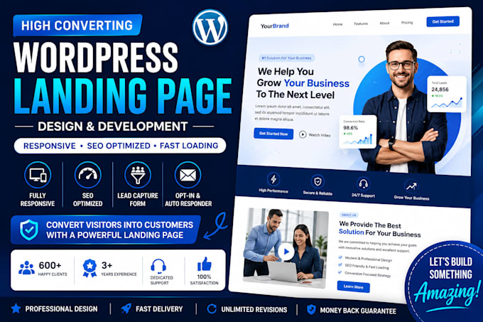 create landing page and complete website on wordpress