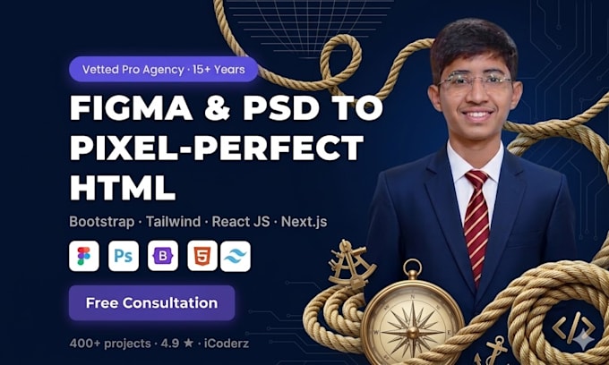 convert psd to HTML custom code design