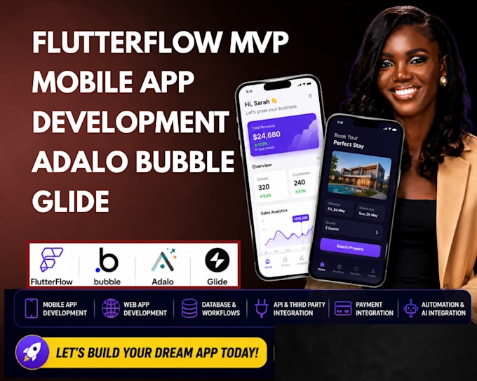 build mvp flutterflow app fix app bubble adalo glide no code app development