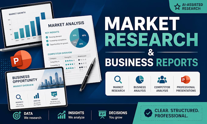 create a market research report and professional business powerpoint