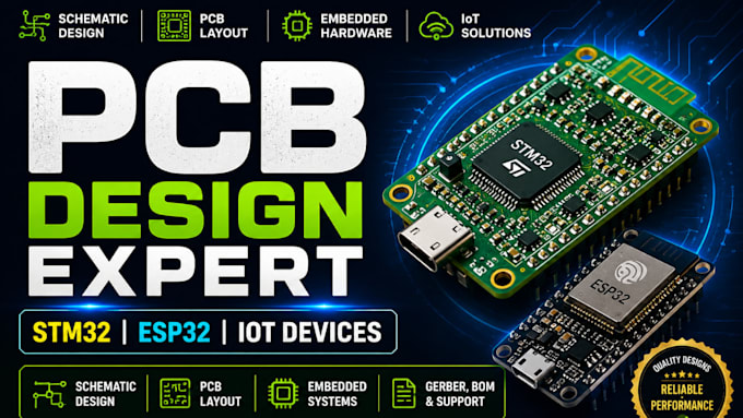 professional design pcb schematic embedded hardware for stm32 esp32  iot devices