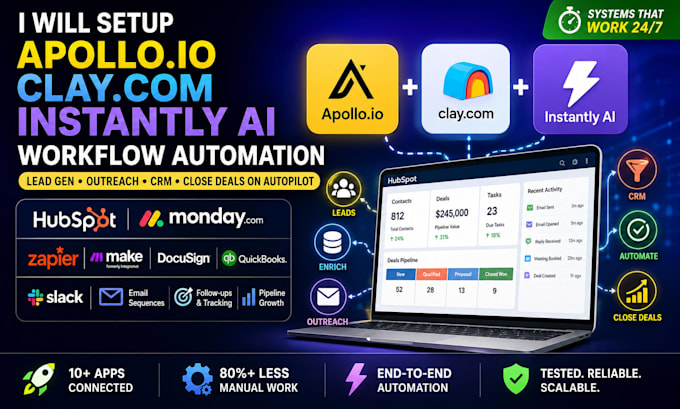 setup apollo io clay com sequences hubspot crm instantly ai workflow automation
