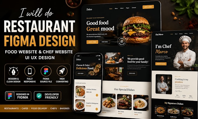restaurant figma website, food figma design website, chef website design