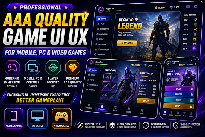 Design professional aaa quality game ui ux for mobile, pc and video ...