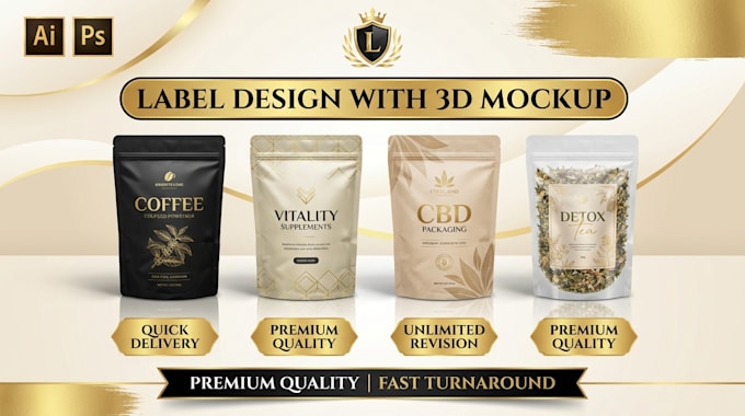 do premium product label, box packaging, pouch bag design for brand