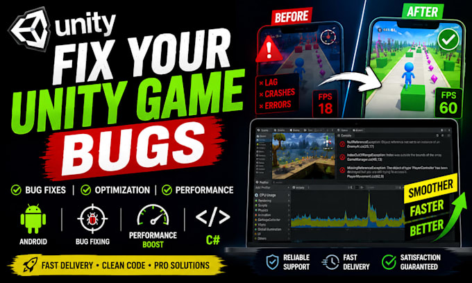 fix unity bugs and errors and optimize your unity mobile game