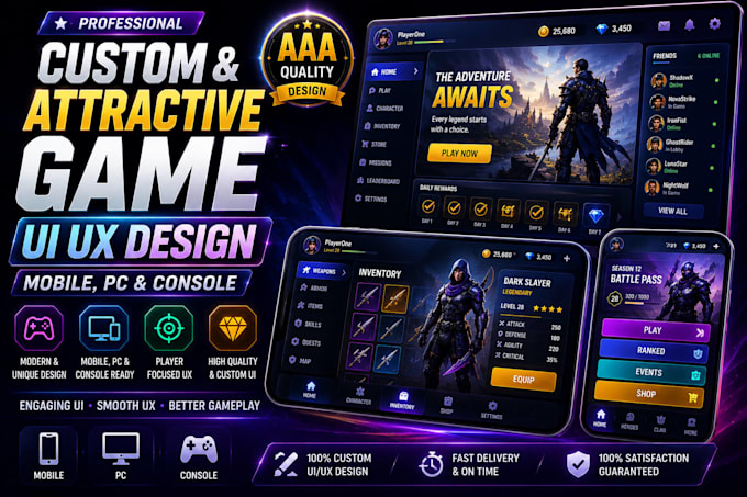Diseñaré ui/ux de juego personalizado y atractivo para móvil, pc y consola