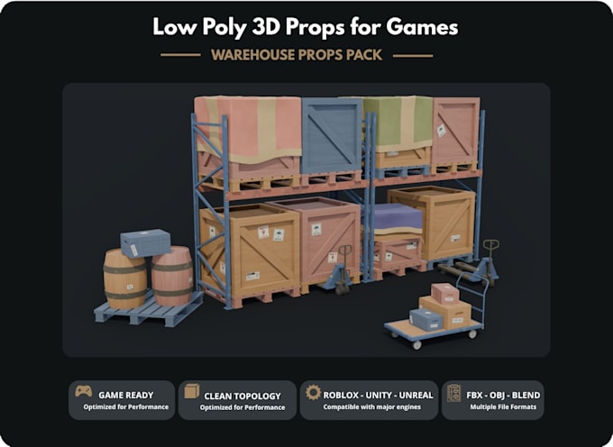 create models 3d stylized low poly for roblox, unity and unreal