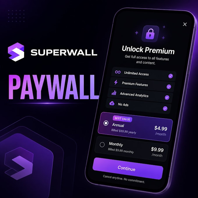 design high converting revenuecat paywall, superwall integration for mobile app