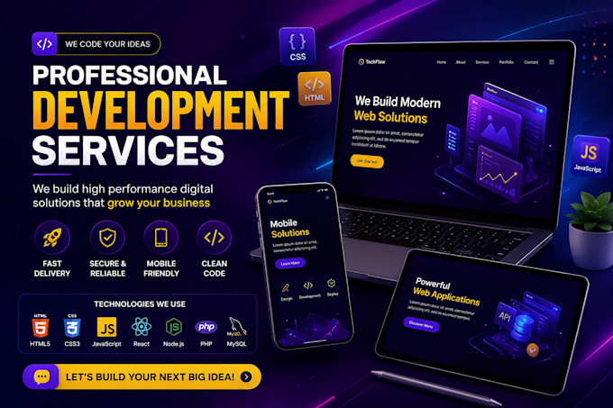 build custom website development, front end developer, full stack developer
