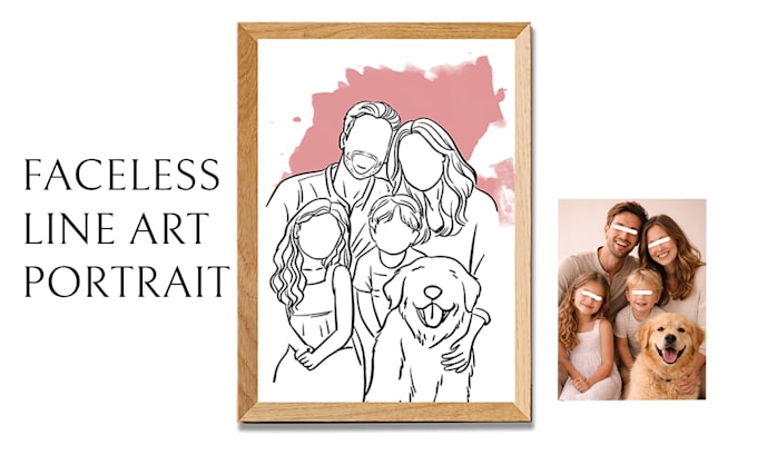 create a custom family and pet faceless line art portrait