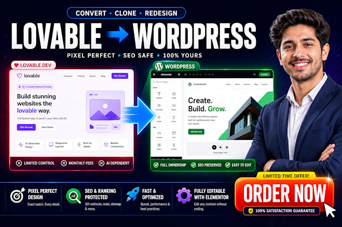 convert lovable ai to wordpress elementor pixel perfect copy clone website