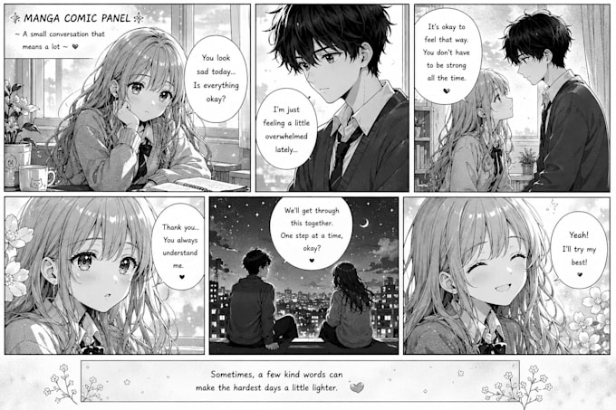 create emotional anime manga comic panels and illustrations