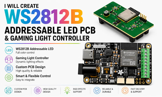 create ws2812b addressable led pcb and gaming light controller