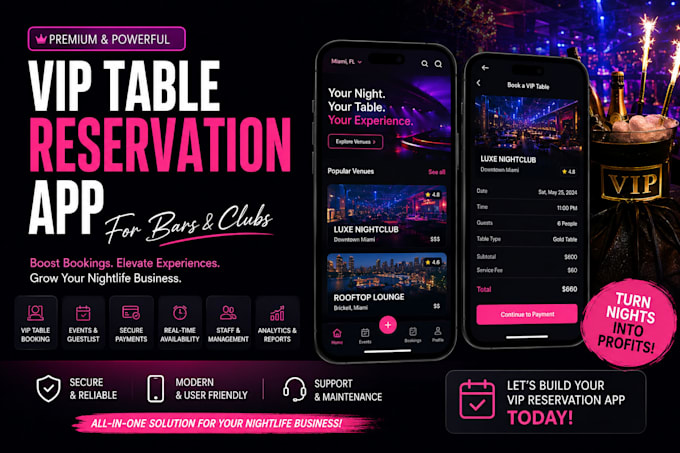 develop a VIP table reservation app for bars and clubs