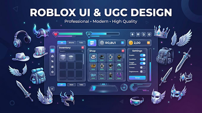 design roblox UI ugc gui UX and custom skins for you