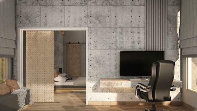 design 3d home office, private office, home workspace, home study room, render