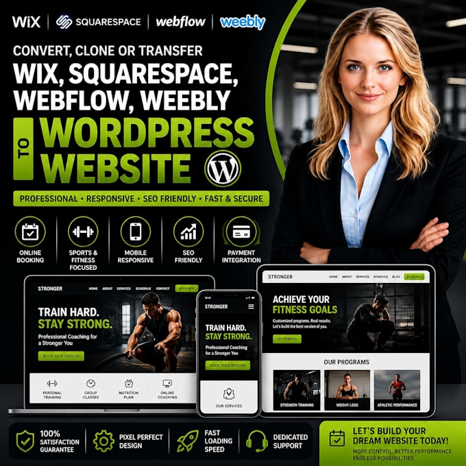 convert clone or transfer wix, weebly, webflow, squarespace to wordpress website