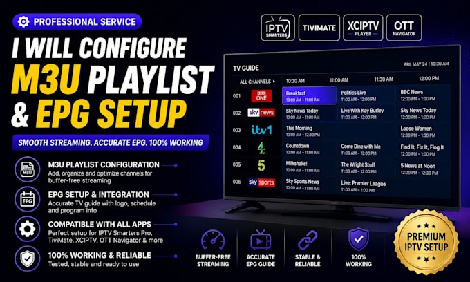 configure m3u playlist and epg setup